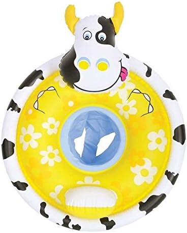 31.5" Black White and Yellow Cow Children's Inflatable Swimming Pool Baby Seat Float