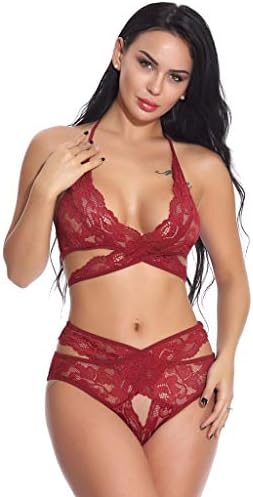 2019 Fashion Women Plus Size Lace Sexy Lingerie Hollow Halter Bra Set Babydoll Underwear Push Up Bra Set (S-XXL)
