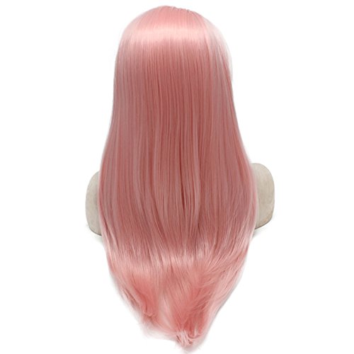 Mxangel Long Straight Celebrity Synthetic Lace Front Natural Pink Cosplay Party Wig