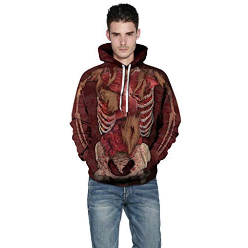Jessie storee Helloween Hooded Sweatshirt Skeleton Minced Meat Internal Organs Print Pullover Hoodie Women Men Couples Unisex Horror Clothing Large Size Sweater Loose Baseball Uniform Tide,Red,L