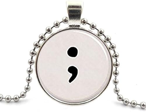 Glass Dome Art Jewelry Semicolon Semi-Colon Pendant Glass Cabochon Necklace