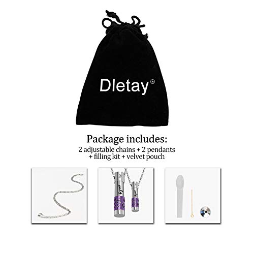 Dletay 2 Pcs Cremation Necklace Only Love Memorial Urn Pendant Stainless Steel Ashes Holder Keepsakes Jewelry