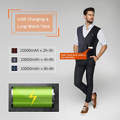 WELTEAYO Gilet Chauffant Electrique Femmes et Hommes, Chauds Gilet Chauffé Veste V-Neck Température Réglable USB Rechargeable, Hiver Chauffés Vêtements pour Ski, Randonnée, Pêche etc. (XL)