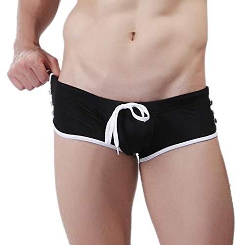 TOOPOOT Men's Swimming Trunks, Mens Boxer Swimming Briefs (L, Black)