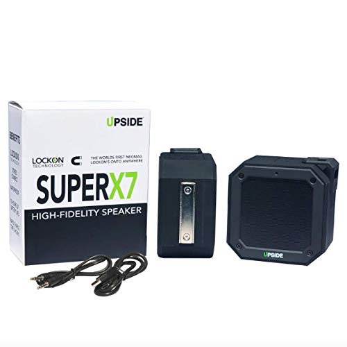 Bluetooth Speaker by Upside, SUPERX7 Waterproof IPX7, Portable, High Fidelity, World’s First LOCKON Magnet, Stereo Connect, Crystal Clear Sound, 100 Foot Wireless Range, 12 Hours Battery Life