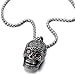 COOLSTEELANDBEYOND Stainless Steel Large Sugar Skull Pendant Necklace for Man with Red Cubic Zirconia with 30 in Wheat Chain