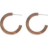 Natural Green Sandalwood Hoop Stud Earrings for Women Men, Unisex Wooden Jewelry, 1 inch Circle