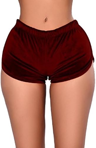Godeyes Womens Gold Velvet Solid Push Up Casual Short Pants Hot Pants Wine Red L
