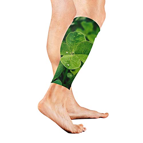 Leg Sleeve Lucky Four Leaf Clover Compression Socks Support Non Slip Calf Sleeves Pads - Improve Circulation for Shin Splint, Calf Pain Recovery, Running, Cycling, Travel, 1 Pair