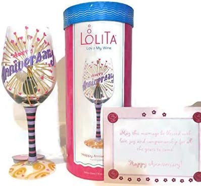 Amazon Lolita Happy Anniversary 手描き 職人 ワイングラス 妻 配偶者 カップル パートナーへの最高の記念ギフト Designs By ワイングラス