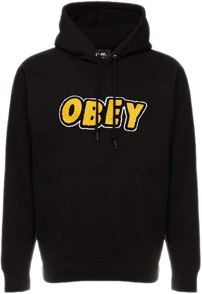 black hoodie yellow writing