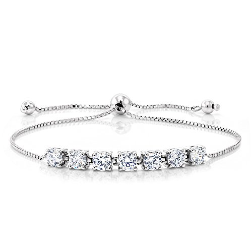 925 Sterling Silver Adjustable Bracelets For Women 2.25 Cttw Round White Created Moissanite Tennis Bracelet