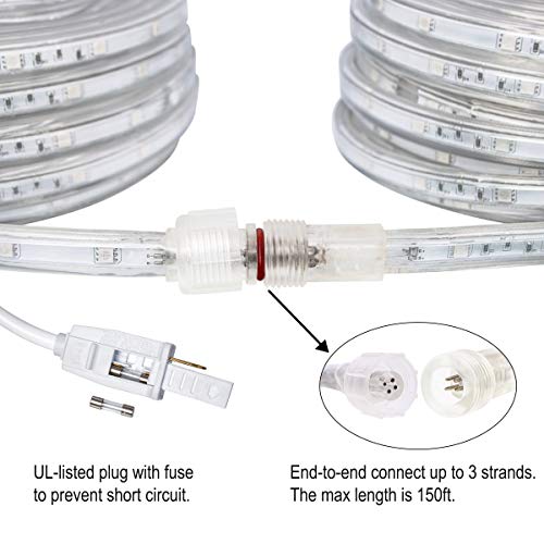 LED RGB Rope Lights Outdoor SURNIE 50ft 110V Flat Flexible Color