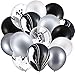 Hsei 60 Pieces Black Tie Dye Balloons Black White Silver Agate Latex Marble Balloons Colorful Balloons for Jungle Wedding Office Birthday Party Supplies