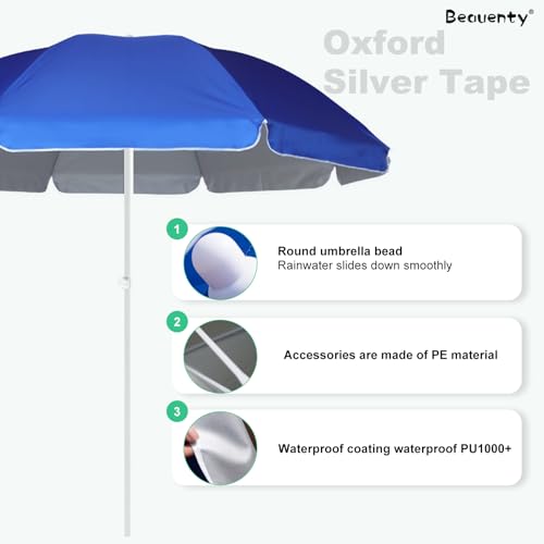 Beauenty 2M Patio Umbrella UV Protection Waterproof Outdoor Beach Umbrella, Adjustable Height Portable Sunshade Umbrella for Garden, Camping, Deck, Yard, Pool