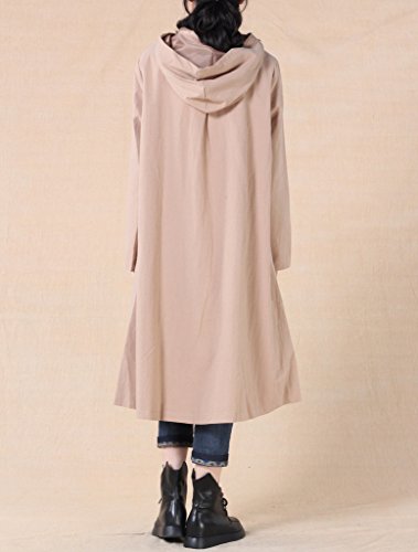 Mordenmiss Women's Long Sleeve Hooded Frog Button Coat with Two Pockets Style 3 M Khaki