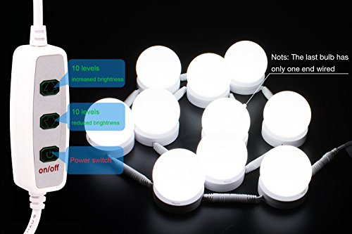 Hollywood Style LED Vanity Mirror Lights Kit,10 Dimmable Natural White Bulbs, Cosmetic Lighting Fixture Strip, Makeup Mirror Lights for Vanity Table Set in Dressing Room, Bathroom(Mirror Not Included)