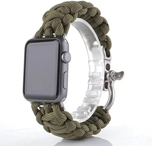 42mm Survival Rescue Bracelet Outdoor Camouflage Apple Watch Band,Seven-core Umbrella Rope Smart Watch Band Replacement Link Bracelet Strap for Apple Watch (Army Green)