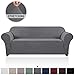 PrinceDeco Stretch Sofa Cover Slipcover Couch Covers for 3 Cushion Couch Furniture Protector Sofa Covers with Non Slip Elastic Bottom Dogs Pet Friendly Fitted (Sofa, Grey)