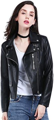 SOPHY Women's Faux Leather Moto Biker Short Coat Jacket (Medium, 05#Black)