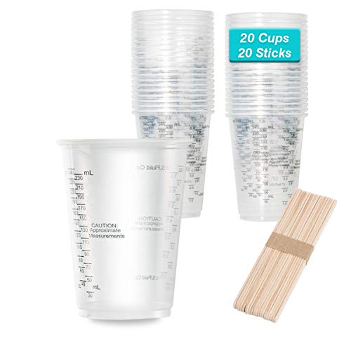 8oz Graduated Clear Plastic Measuring Cups with Wooden Stirring Sticks