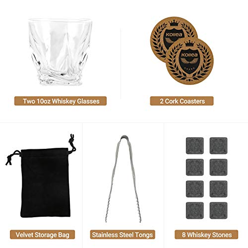 Whiskey Stones Gift Set, Kollea Whiskey Glass and Stones Set with 2