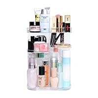 DreamGenius 360 Rotating Makeup Organizer, DIY Adjustable Makeup Carousel Spinning Holder Storage Rack, Large Capacity Make up Caddy Shelf Cosmetics Organizer Box, Best for Countertop, Square
