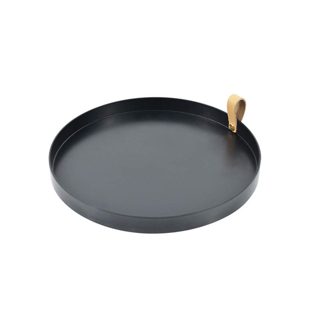 Verve Jelly Plastic Serving Trays Makeup Organizer Tray with PU Handle, Round Serving Tray Serving Basket Decorative Tray for Coffee Table Bar, Dinner, Parties, 10.2 * 10.2 * 1.0in, Black