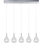 ET2 E23115-18 Larmes Modern Blown Glass Oversized Teardrops Linear Pendant Ceiling Lighting, 5-Light Xenon 100 Watts, 8"H x 5