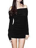 Allegra K Women Off Shoulder Side Shirred Slim Fit Clubwear Mini Dress,Large,Black