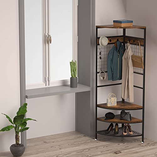 rehomerance Corner Hall Tree with Adjustable Bench Shelf and Shoe ...