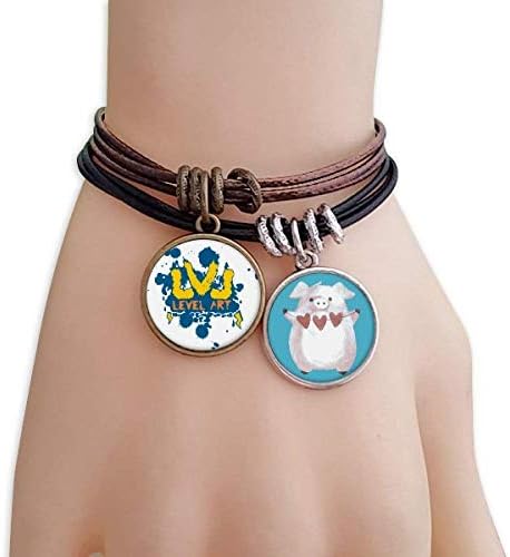 Graffiti Street Lightning Level Art Bracelet Rope Wristband Pig Heart Love Set