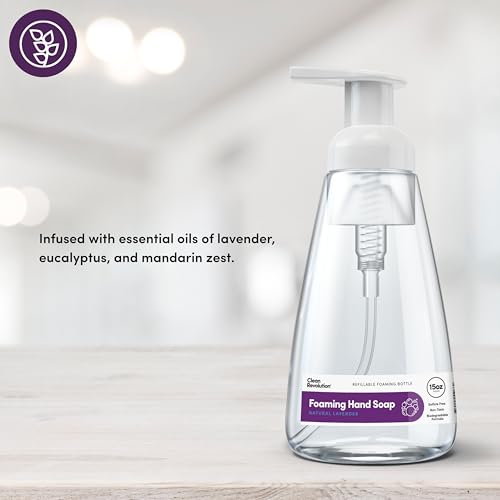 CLEAN REVOLUTION FOAMING HAND SOAP | GENTLE, MOISTURIZING | READY TO USE | REAL ESSENTIAL OILS | NATURAL LAVENDER | 15.25 FL OZ – MADE IN USA
