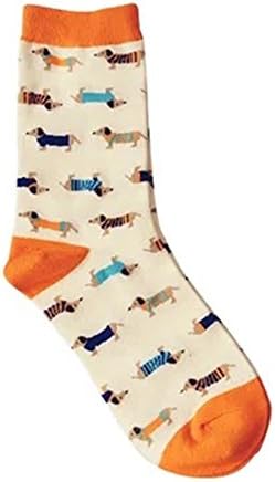 Socks Colorful Women animal Funky socks Comfortable Long Pairs Cotton 35(225)-43(265) (Orange Dachshund)