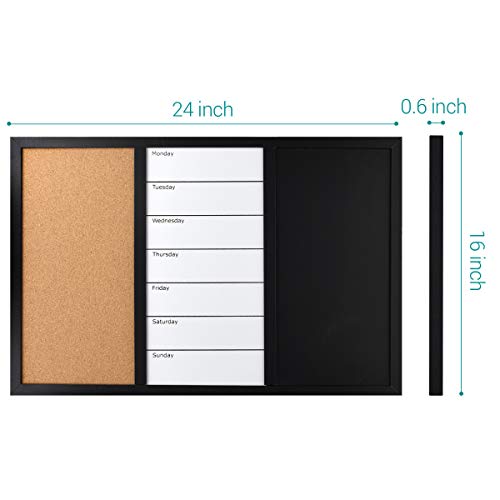 Navaris Combination Board Cork/Whiteboard/Chalkboard 16 x 24 inches