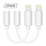 KKYSDWG 2 Pack Headphone Jack Adapter, Headphones Adapter Lighting Connecter to 3.5mm Audio Jack Earphone Extender Jack Stereo for Phone 8/8 Plus/Phone X/Phone 7/7 Plus (White)