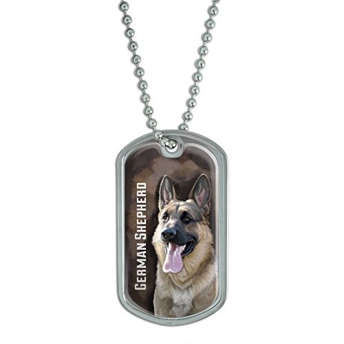 German Shepherd - GSD Dog Pet - Brown Background Military Dog Tag Keychain