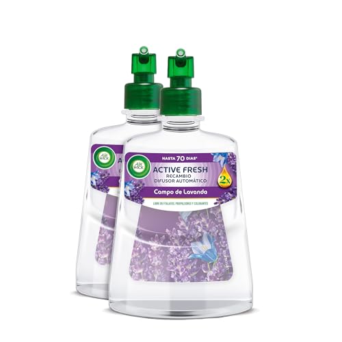 Active Fresh Spray Automatico Sin Aerosol - 2 Recambios de ambientador para casa con Aroma a Campos de Lavanda, 2 veces más aceites esenciales