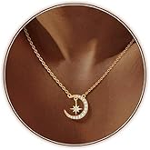 CeaKIev S925 Sterling Silver Moon and Star Necklace for Women, Dainty CZ Crescent Pendant, Jewelry Gift for Birthday, Anniversary, Valentine’s Day, Mother’s Day