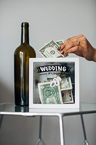 OVIE Adult Piggy Bank - Shadow Box with Wood Frame - Keep in Kitchen to Track Vacation / Honeymoon/ Wedding / Adventure Funds - 6X6 Frames - Clear Glass / Picture Background / Colored Markers
