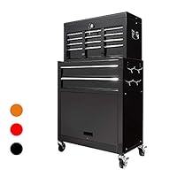 June Win 2Pcs Portable Tool Chest 4-wheels Rolling Tool Storage Box 6-Sliding Drawers&a Key Lockable cabinet Toolbox Removable Tool Box Organizer, Black