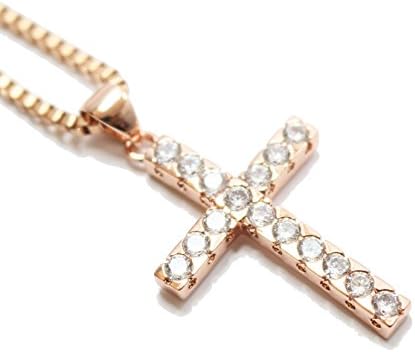 Mini Rose Gold Cross Charm Pendant with 24 Inch Box Chain