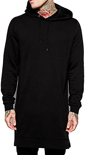 Mens Hip Hop Classic Pullover Long Hoodie Super Longline Muscle T-Shirt (S)