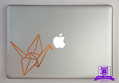 Origami Paper Crane Vinyl Decal Sized To Fit A 11" Laptop - Copper Metallic