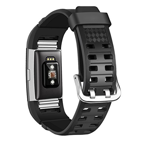 MoreToys Silicone Adjustable Replacement Accessory Sport Watch Band Wrist Strap Bracelet for Fitbit Charge 2 Fitness Wristband (Black)