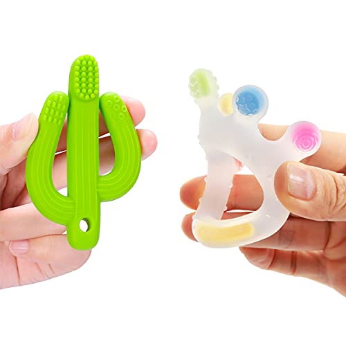 Candy Crown and Cactus Baby Teething Toys Set,for Newborn Infants and Toddlers,Self-Soothing Pain Relief Soft Silicone Teether and Training Toothbrush for Babies, Soothes Babies Sore Gums