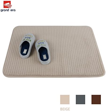 GRAND ERA Non-Slip Soft Microfiber Memory Foam Bath mat, with Anti-Skid Bottom Quickly Drying Bathroom Mat, 16" x 28", Beige
