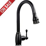 Comllen Best Antique Pull Out Sprayer Oil Rubbed Bronze Single Handle Kitchen Sink Faucet, Single Lever Pull Down Kitchen Faucet