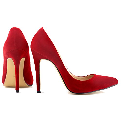 Loslandifen Womens Closed Toe High Heels Pointed Slender Stiletto Pumps(302-1VE42,Red)
