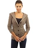 PattyBoutik Women's Wool Blend Hooded Cable Cardigan (Brown M)